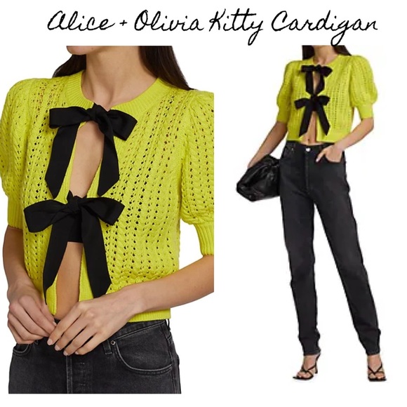 Alice + Olivia Sweaters - Alice + Olivia Puffed Sleeve Kitty Cardigan Small